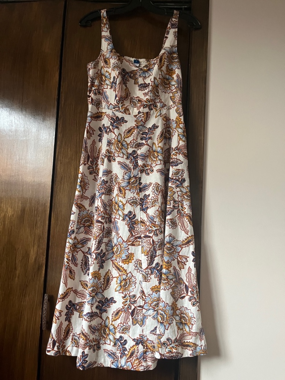 Old Navy Linen Blend Dress with Blue and Brown Floral Print